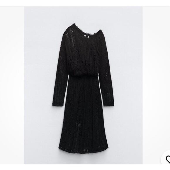 Zara Black Shredded Small Med Dress Grunge Whimsy Goth NWT - Picture 2 of 5
